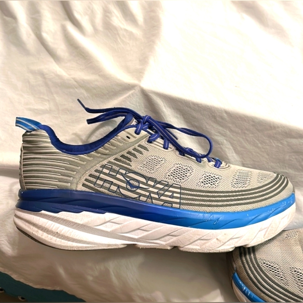 Hoka One Bondi 6 Gray Blue Running Sneakers Shoes Men Size 12EE Wide